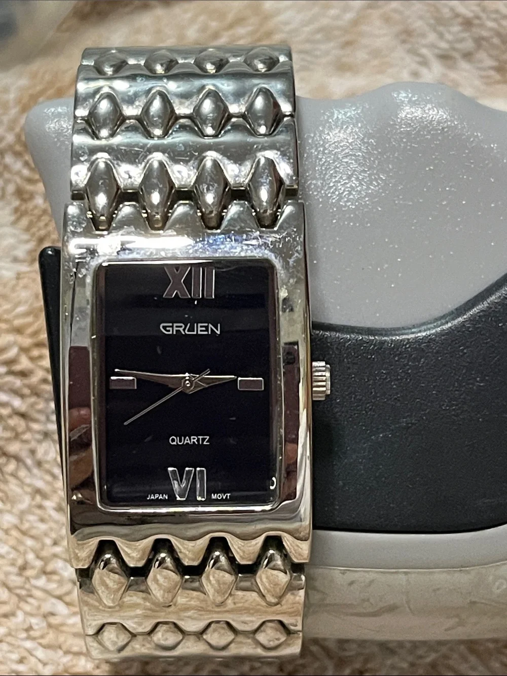 Men's Silver-Tone Bracelet Watch with Blue Dial